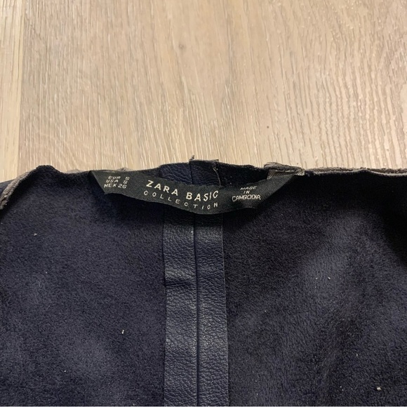 Zara Navy Blue Faux Leather / Suede Waterfall OPen Blazer Jacket - Picture 8 of 11